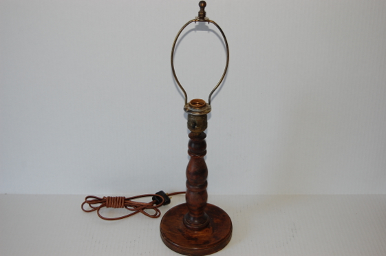 Simple Turned Wood Lamp w/ Harp & Cast Brass Ball Finial Original Finish Walnut