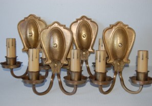 Set of 4 Hammered Brass Wall Sconces w/ Electric Candle Sockets 2 Pairs