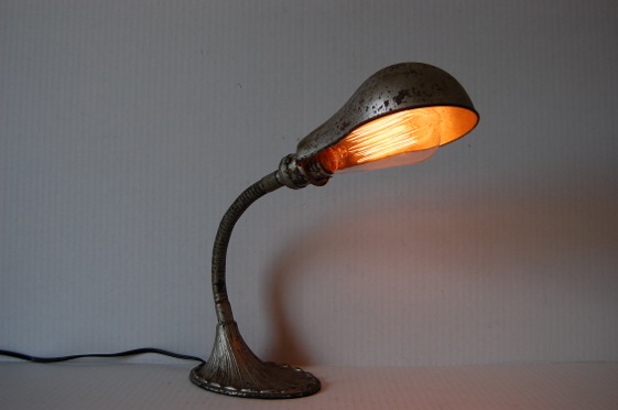 Adjustable Industrial Table Lamp Original Finish Helmet Shade Gooseneck