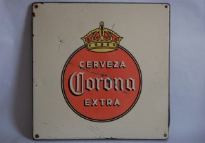 Large Porcelain Enameled Corona Cerveza Extra Sign