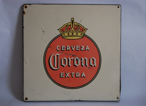 Large Porcelain Enameled Corona Cerveza Extra Sign