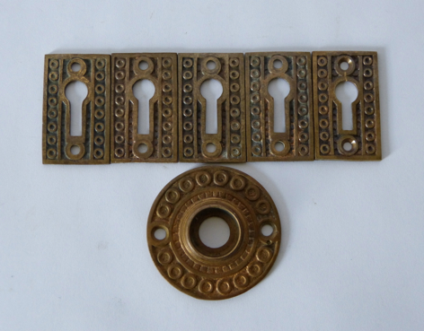 1880’s Cast Brass Set of 5 Interior Door Keyhole Covers and Rosette by Norwalk