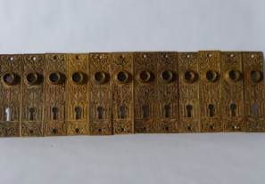 Set of 12 Matching Cast Brass Eastlake Doorknob Escutcheons