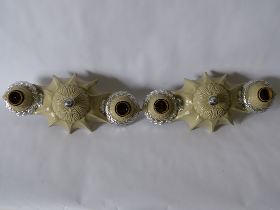 Two Pairs of MEP Co Cast Iron Ceiling Light Fixtures Pendants and Flush Mount