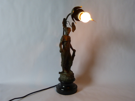 French Bucheron Figural Table or Newel Post Lamp Made in Paris France