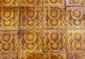1880’s Set of 16 Majolica Fireplace Tiles by American Encaustic Tile Co.
